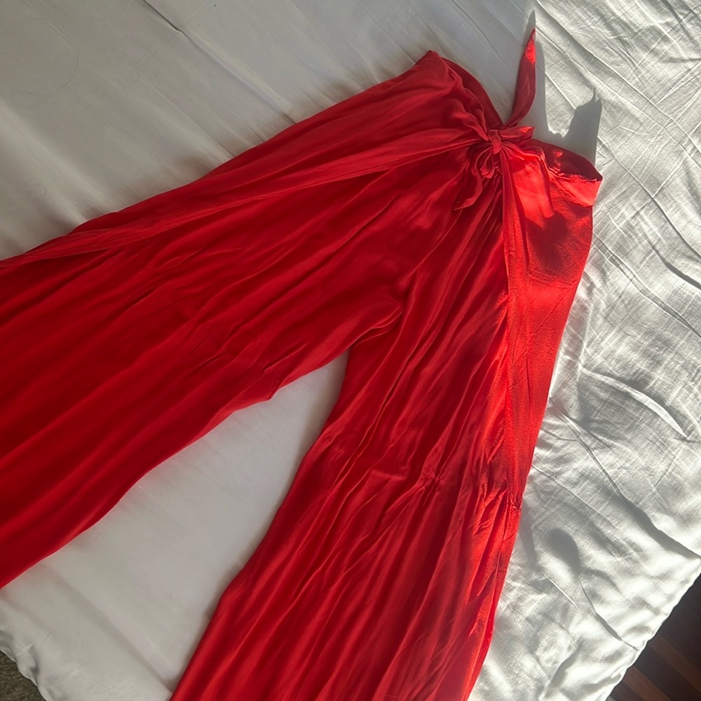 Red Flowy Wide Leg Pants